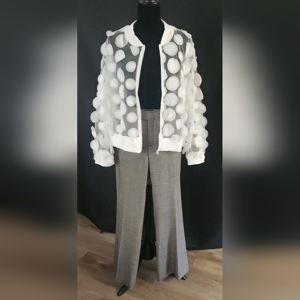 3D Appliqué Sheer Jacket in White Size L/XXL - Picture 10 of 16